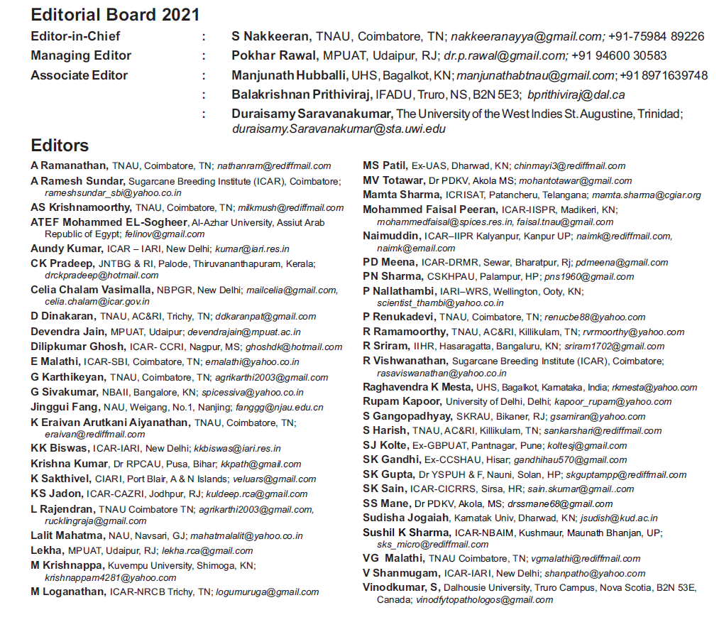 Editorial Board Indian Society of Mycology and Plant Pathology